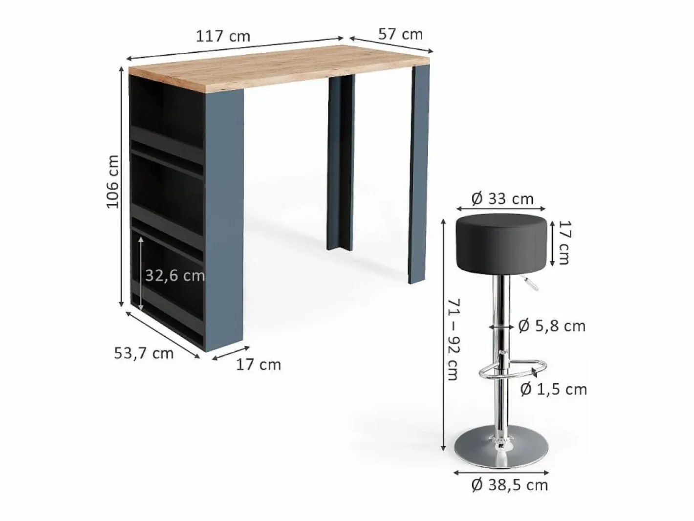 Set de mesa de bar roble 57x117x106^Vicco Clearance
