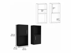TuHome Set de Muebles auxiliares de baño en melamina con 4 estantes y 2 puertas , , 60.1 cm X 30 cm X 16 cm Negro