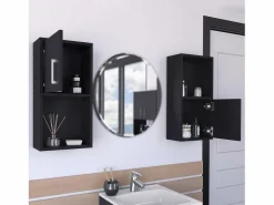 TuHome Set de Muebles auxiliares de baño en melamina con 4 estantes y 2 puertas , , 60.1 cm X 30 cm X 16 cm Negro