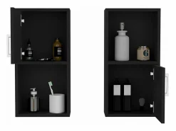TuHome Set de Muebles auxiliares de baño en melamina con 4 estantes y 2 puertas , , 60.1 cm X 30 cm X 16 cm Negro