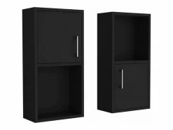 TuHome Set de Muebles auxiliares de baño en melamina con 4 estantes y 2 puertas , , 60.1 cm X 30 cm X 16 cm Negro