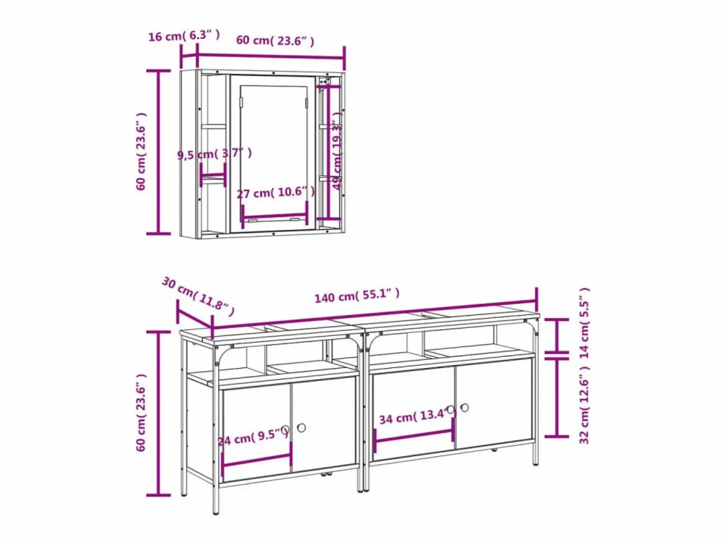 vidaxl Set de muebles baño 3 pzas madera contrachapada roble ahumado Marru00f3n Sale