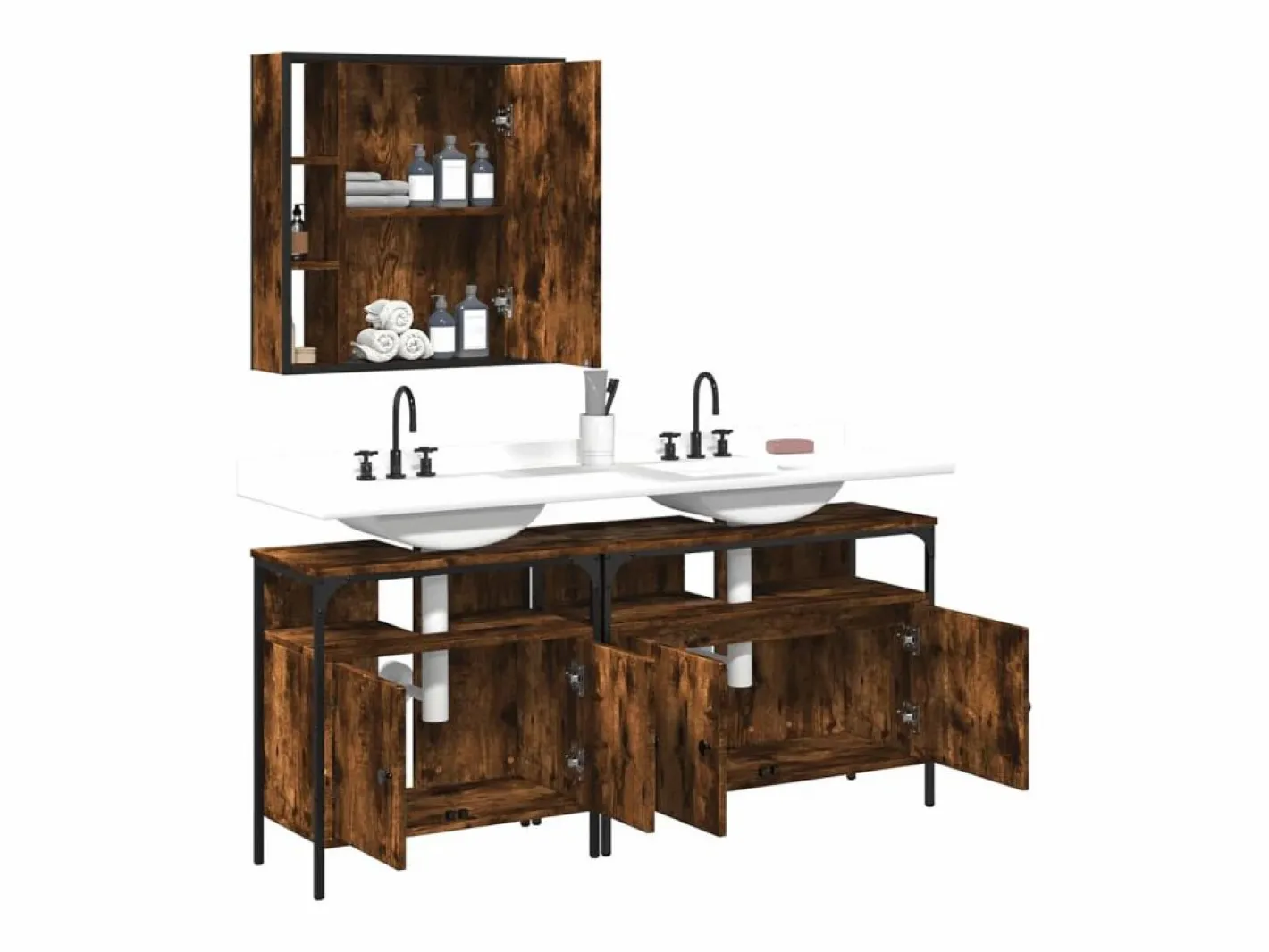 vidaxl Set de muebles baño 3 pzas madera contrachapada roble ahumado Marru00f3n Sale