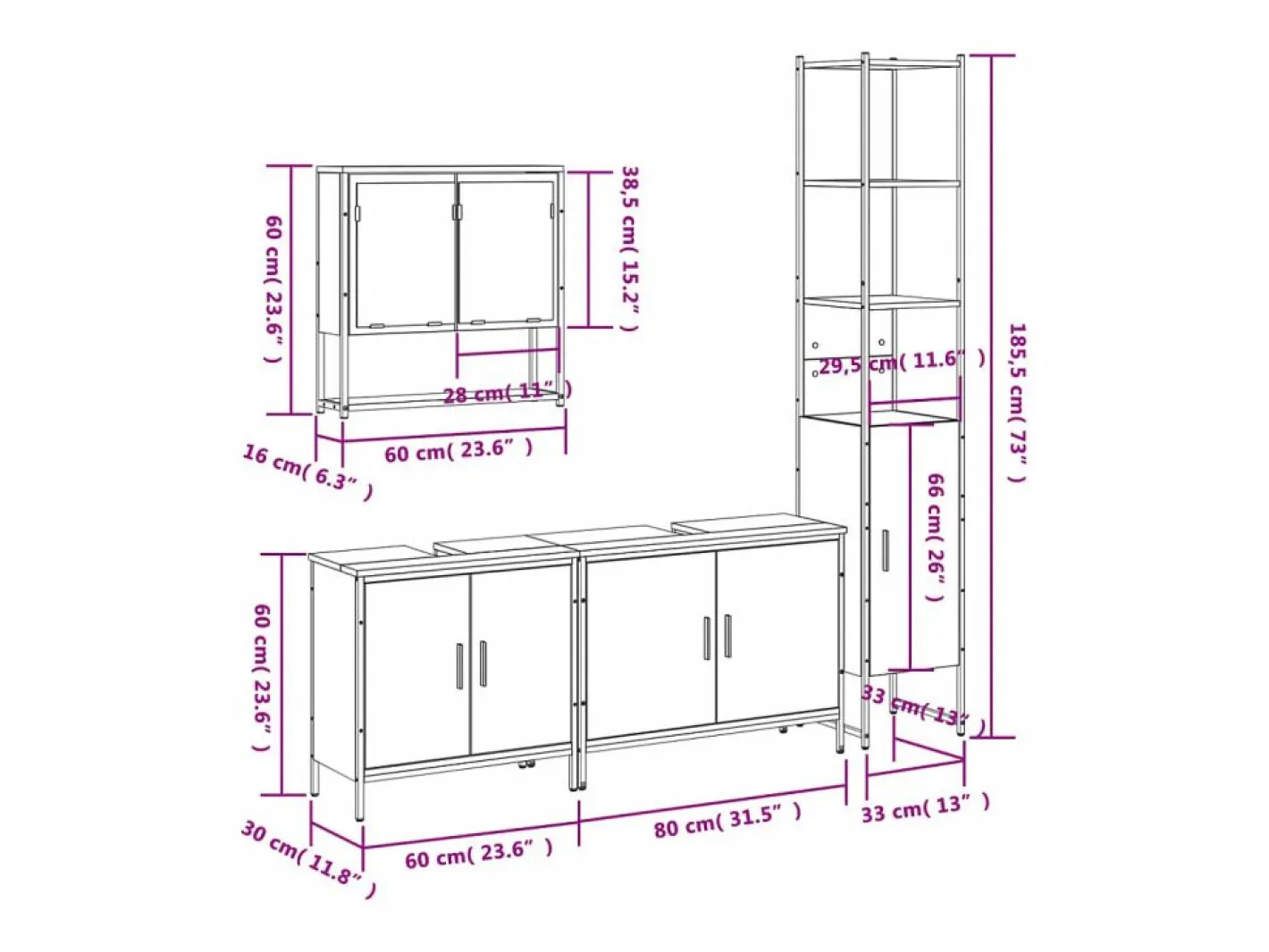 vidaxl Set de muebles baño 4 pzas madera contrachapada roble ahumado Marru00f3n Online