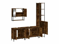 vidaxl Set de muebles baño 4 pzas madera contrachapada roble ahumado Marru00f3n Online