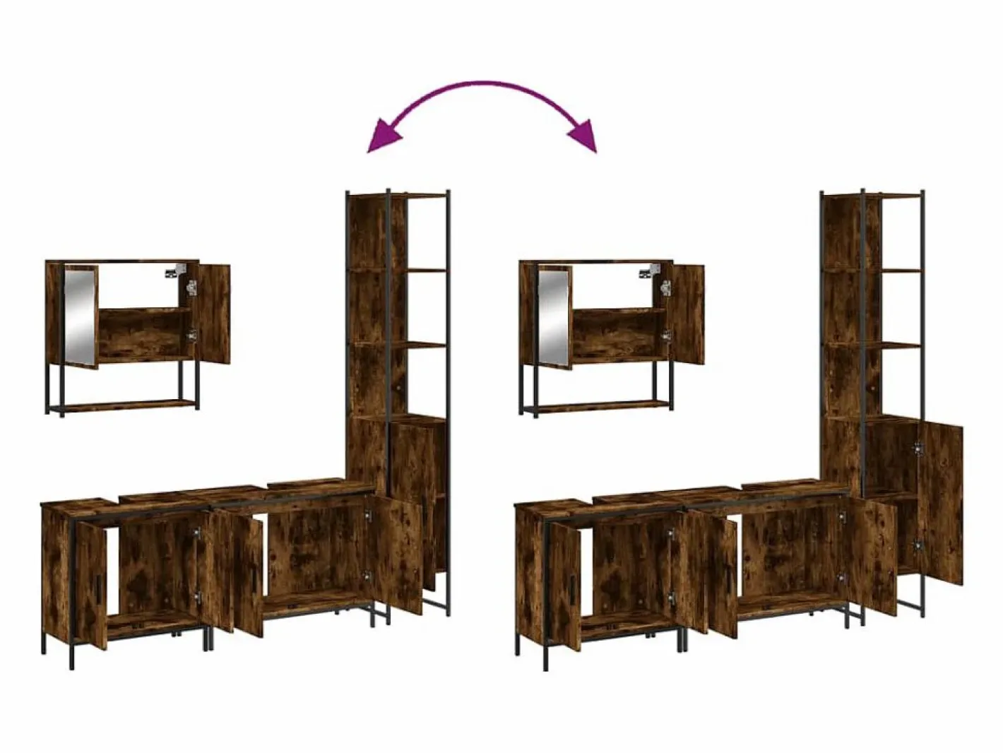 vidaxl Set de muebles baño 4 pzas madera contrachapada roble ahumado Marru00f3n Online