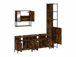 Set de muebles baño 4 pzas madera contrachapada roble ahumado^vidaxl Sale