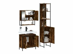 vidaxl Set de muebles baño 3 pzas madera contrachapada roble ahumado Marru00f3n Outlet