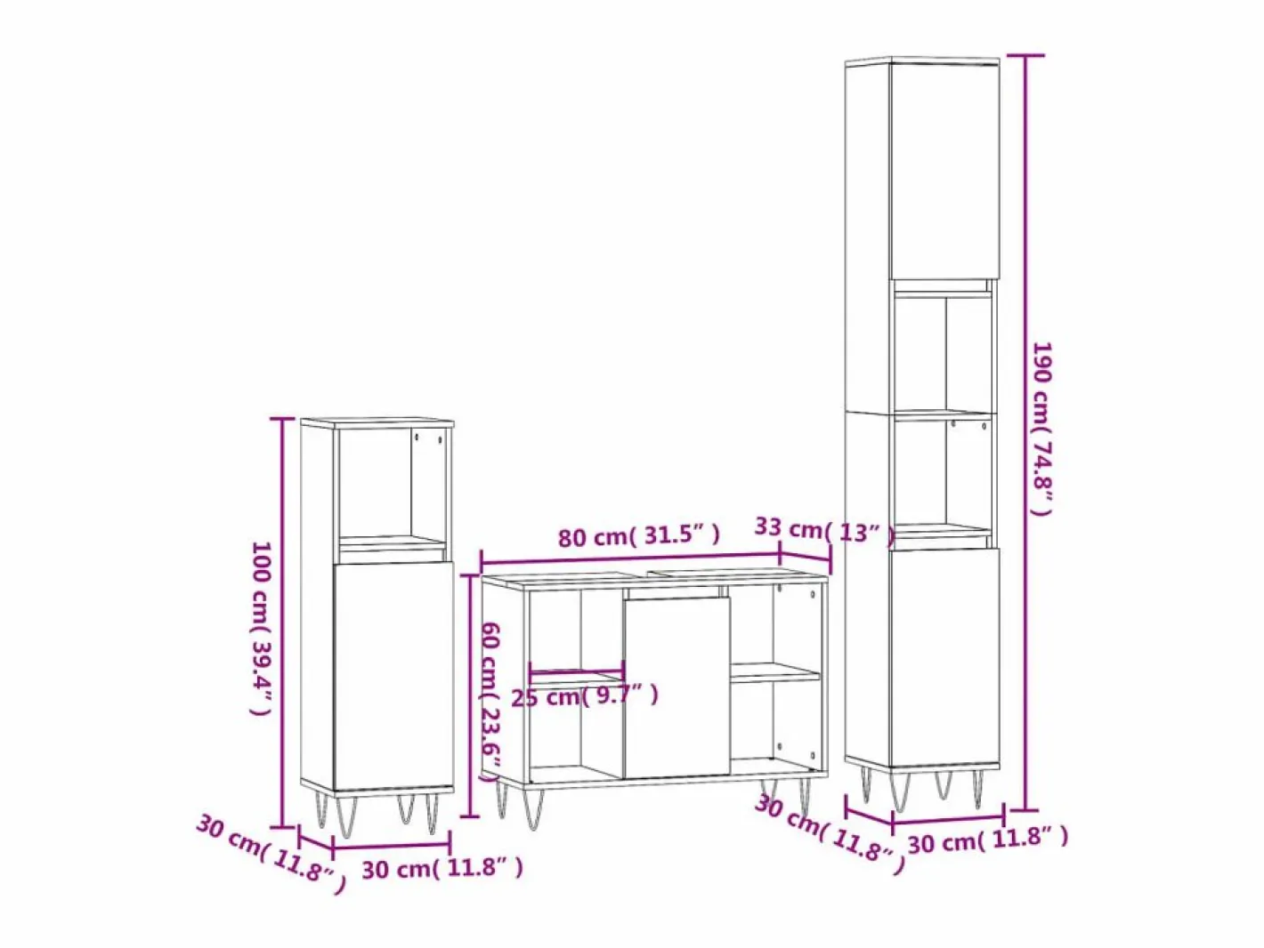 vidaxl Estantería Sobre Inodoro|Set de muebles de baño 3 pzas madera contrachapada sonoma