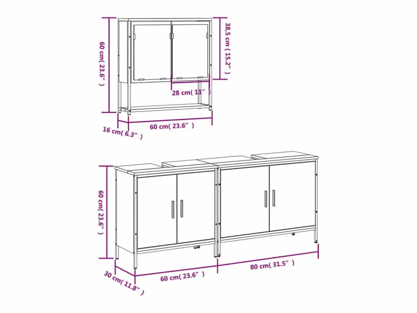 Set de muebles de baño 3 pzas madera contrachapada sonoma^vidaxl Sale