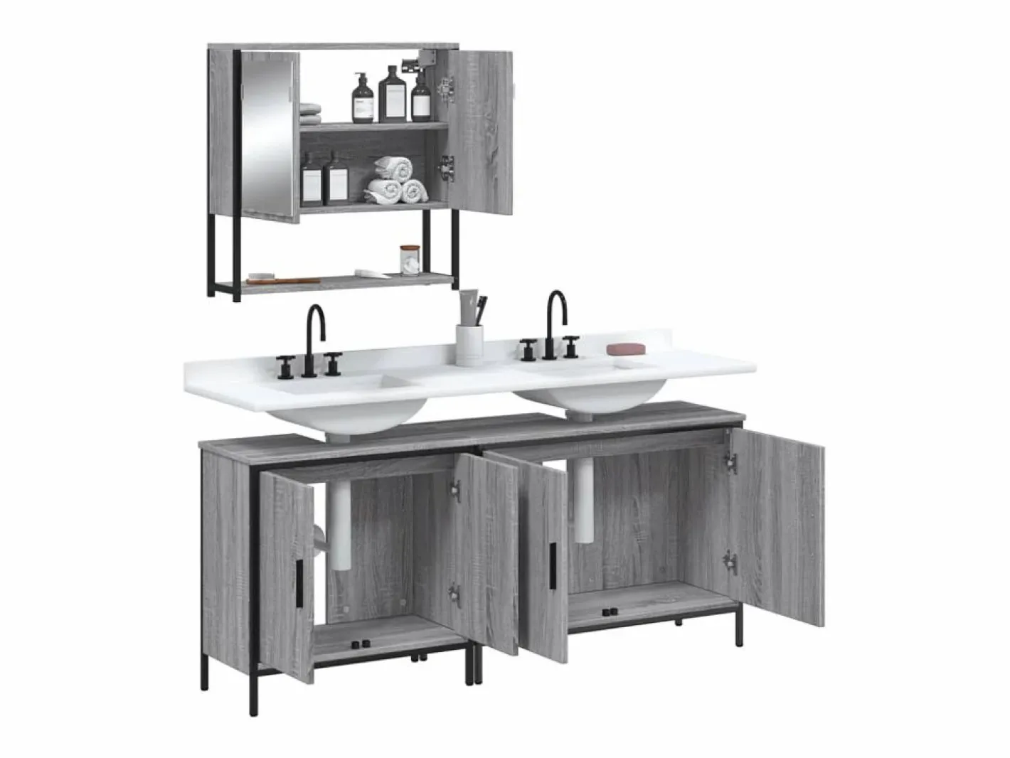 Set de muebles de baño 3 pzas madera contrachapada sonoma^vidaxl Sale