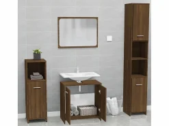 Set de muebles de baño madera contrachapada marrón roble ES730665^ Hot