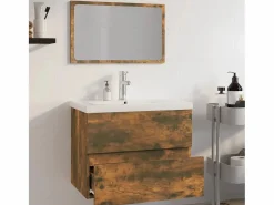 vidaxl Set de muebles de baño madera contrachapada color roble ahumado Marru00f3n Sale