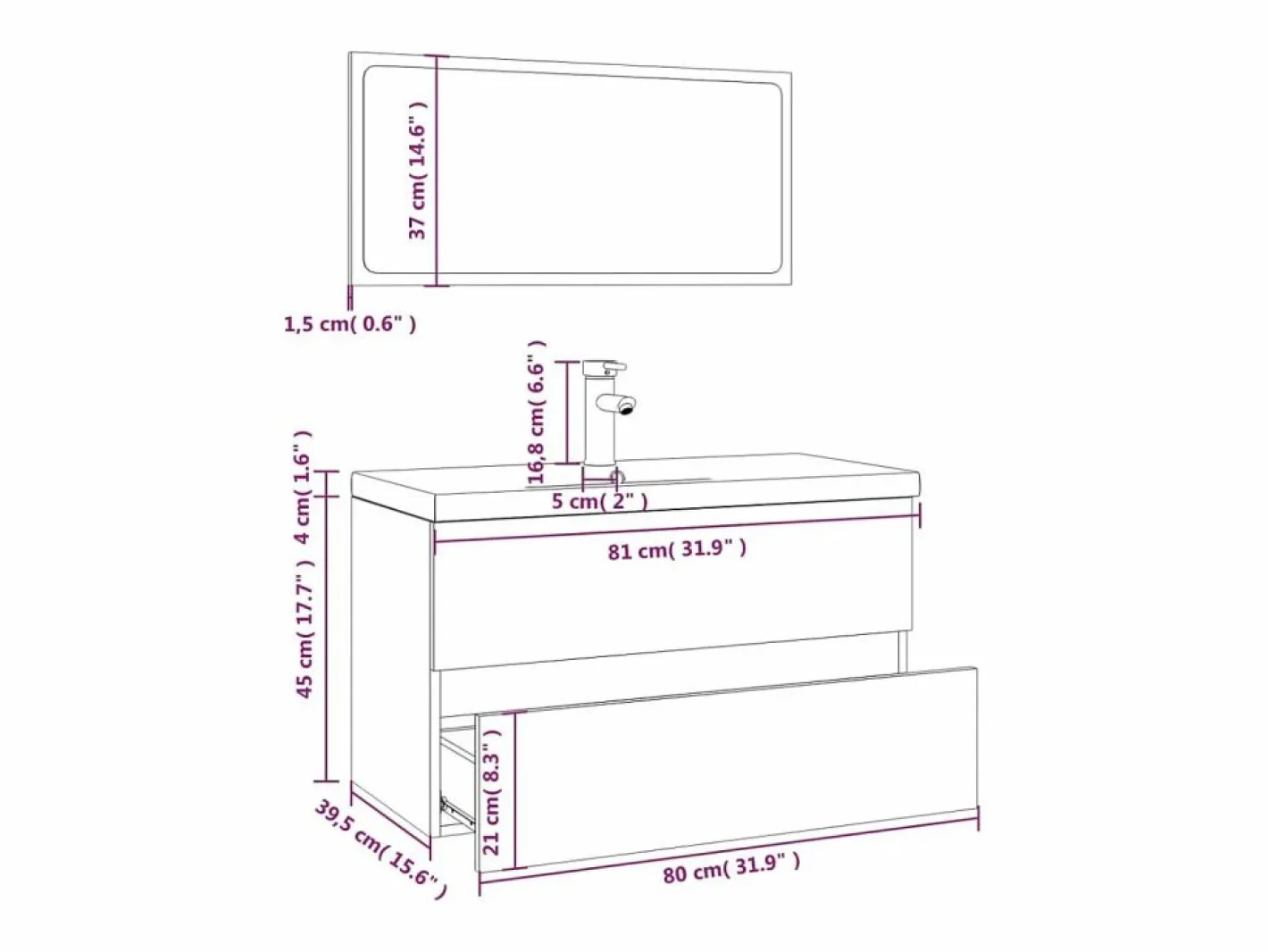 Set de muebles de baño madera contrachapada Sonoma^vidaxl