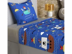 Soleil d'ocre Set de sábanas 180x290 cm PIRATAS , 100% algodón 57 hilos/cm2 Azul Discount