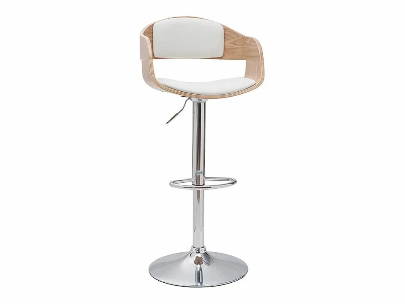 Miliboo Set de 2 taburetes de cocina ajustables de poliuretano y madera clara EUSTACHE Blanco Hot