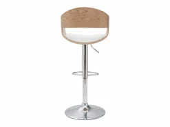 Miliboo Set de 2 taburetes de cocina ajustables de poliuretano y madera clara EUSTACHE Blanco Hot