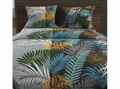 Soleil d'ocre Set funda nórdica de algodón 57 hilos 240x220 cm JUNGLE blue Gris Hot