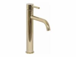 Set Lavabo Sobre Encimera Linda Light Grey + Grifo De Baño Lungo Gold Lungo Gold High + Tapón Gold^Rea New