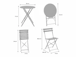 Sweeek Comedores De Jardín|Set mesa de jardín bistró plegable de acero con 2 sillas, ø60cm verde
