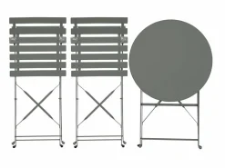 Sweeek Comedores De Jardín|Set mesa de jardín bistró plegable de acero con 2 sillas, ø60cm verde