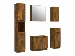 vidaxl Estantería Sobre Inodoro|Set muebles de baño 5 piezas madera contrachapada roble ahumado