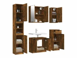 vidaxl Estantería Sobre Inodoro|Set muebles de baño 5 piezas madera contrachapada roble ahumado