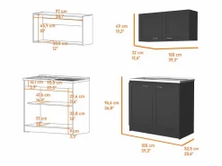 TuHome Cocina Completa|Set Muebles de cocina Zurich en Melamina,con mueble de encimera en acero inoxidable y mueble sobre campana ,32 / 52 cm X 100 cm X 49/93.6 cm ,