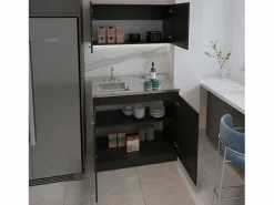 TuHome Cocina Completa|Set Muebles de cocina Zurich en Melamina,con mueble de encimera en acero inoxidable y mueble sobre campana ,32 / 52 cm X 100 cm X 49/93.6 cm ,