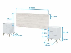 Set Muebles Dormitorio 150 cm (Cabecero + Mesitas + Cama + Cómoda)^ Clearance