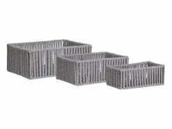 Les Tendances Set van 3 ARESE opbergmanden – Grijs katoen en metaal Gris Hot