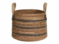 Les Tendances Macetero|Set van 2 ERBA opbergmanden – Natuurlijke jute met strepen en leren handvatten