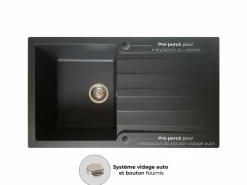 Essebagno Sierra Fregadero de 1 cubeta con escurridor de resina negra Negro Discount
