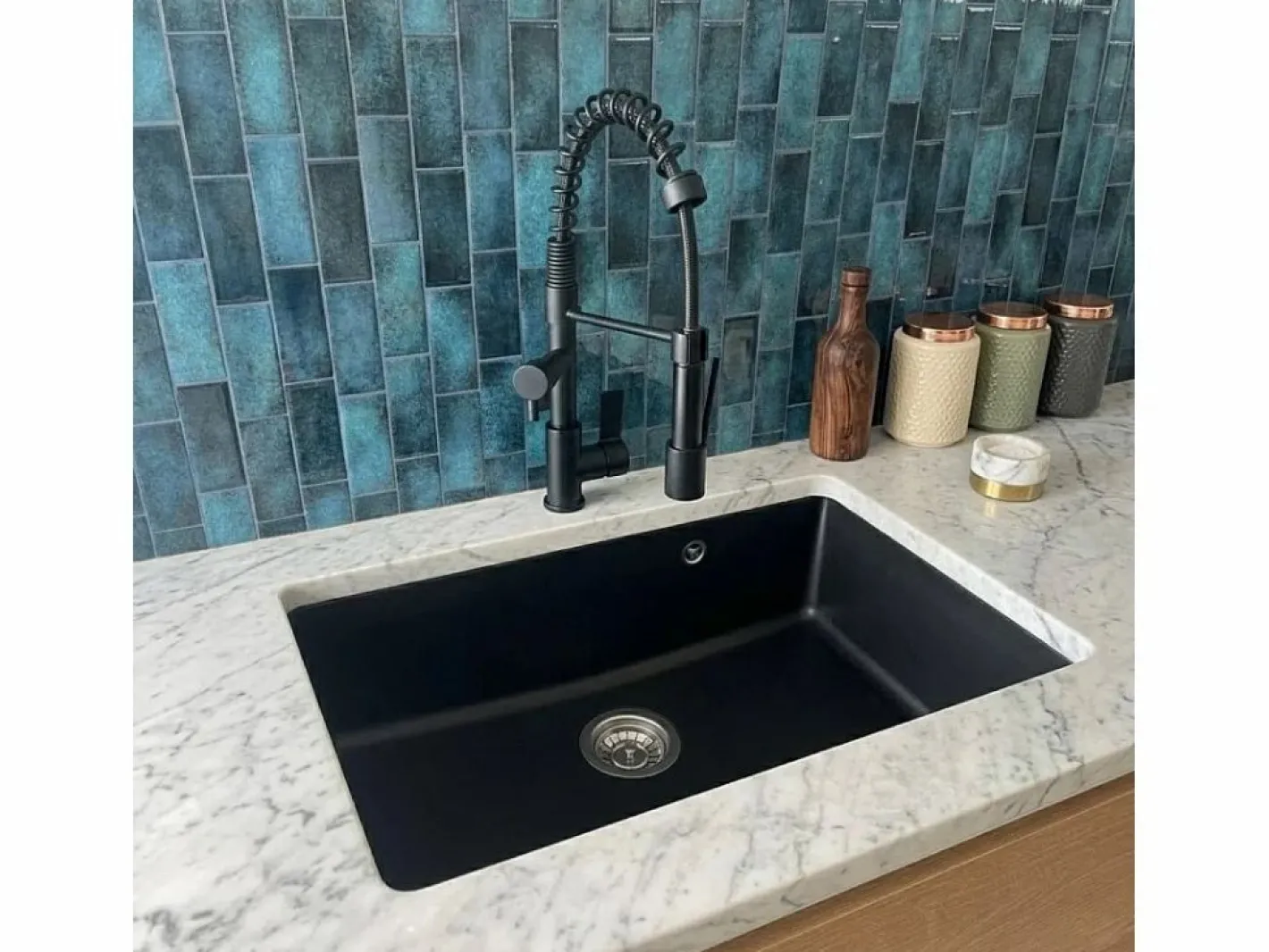 Essebagno Fregadero|Sierra Fregadero de una sola cubeta grande 76x50 en resina negra