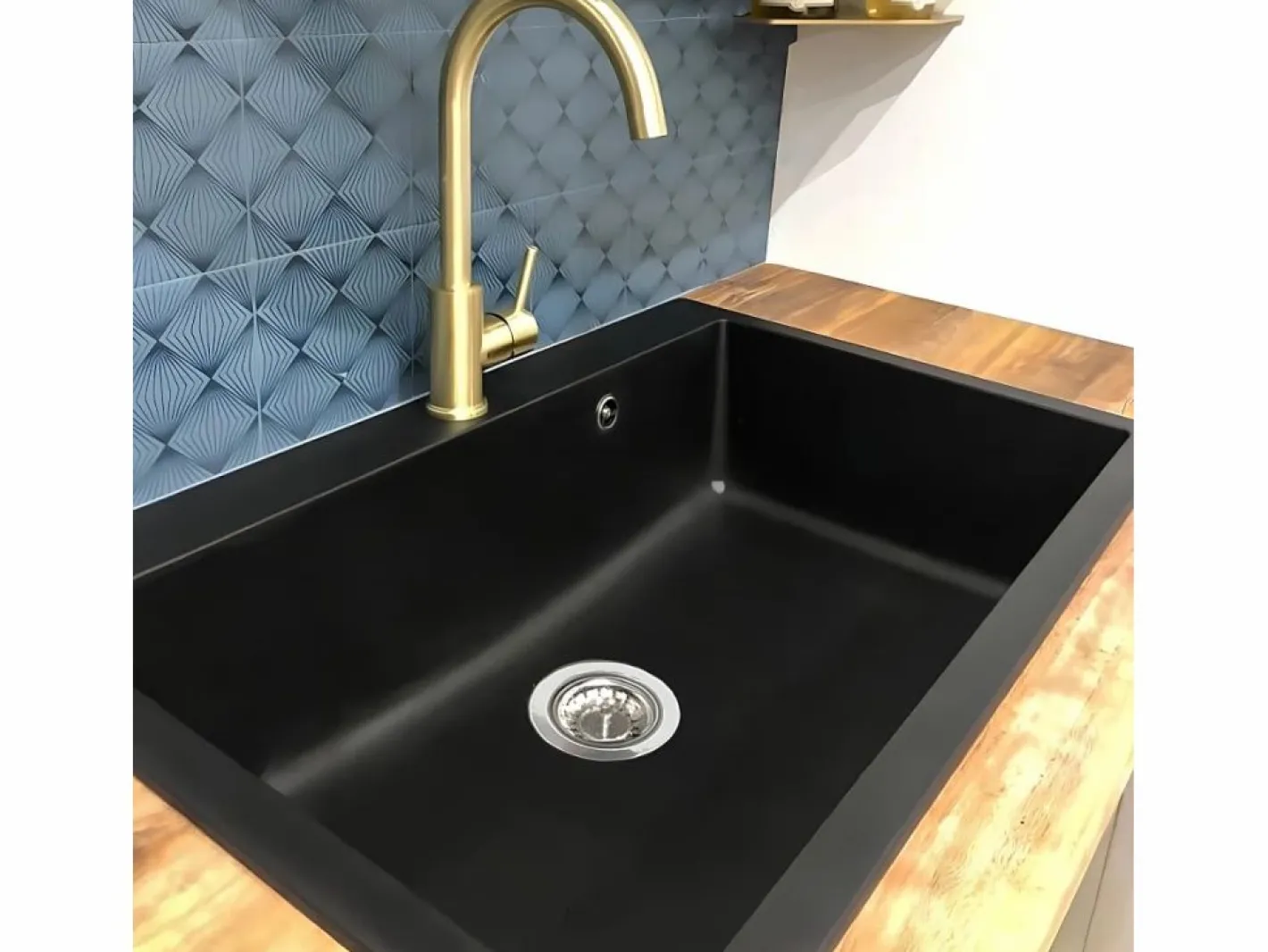 Essebagno Fregadero|Sierra Fregadero de una sola cubeta grande 76x50 en resina negra