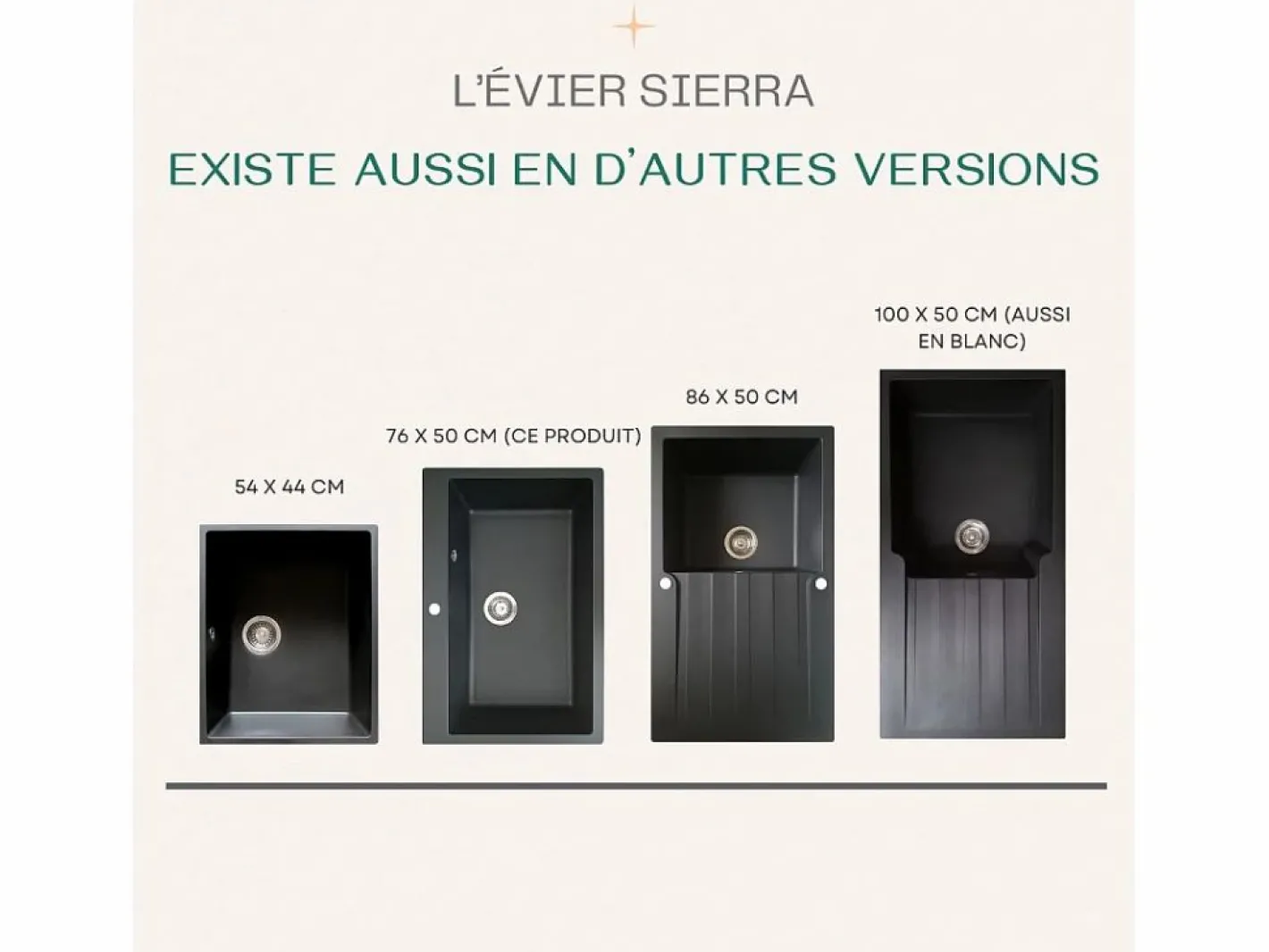 Essebagno Fregadero|Sierra Fregadero de una sola cubeta grande 76x50 en resina negra
