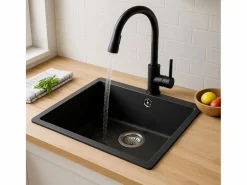 Essebagno Sierra Fregadero de una sola cubeta 54x44 en resina negra Negro