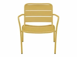 MYLIA Salones De Jardín|Silla baja jardín apilable + reposapiés de metal - Amarillo - MIRMANDE de