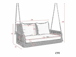 Silla colgante de ratán PE 114 cm - 2 plazas - Cojín de asiento acolchado de 11 cm - Beige +^Merax New