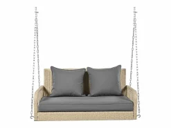 Silla colgante de ratán PE 114 cm - 2 plazas - Cojín de asiento acolchado de 11 cm - Beige +^Merax New