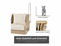 Silla colgante de ratán PE 114 cm - 2 plazas - Cojín de asiento acolchado de 11 cm -^Merax Best