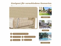 Silla colgante de ratán PE 114 cm - 2 plazas - Cojín de asiento acolchado de 11 cm -^Merax Best