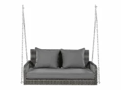 Silla colgante de ratán PE 114 cm - 2 plazas - Cojín de asiento acolchado de 11 cm -^Merax Clearance