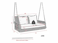 Silla colgante de ratán PE 114 cm - 2 plazas - Cojín de asiento acolchado de 11 cm -^Merax Clearance