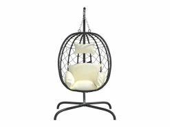 Silla colgante huevo acero ratán sintético cojín blanco ES637606 Crema Clearance