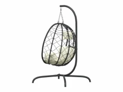 Silla colgante huevo acero ratán sintético cojín blanco ES637606 Crema Clearance