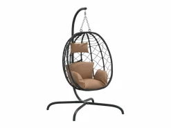 Sillón Colgante|Silla colgante huevo acero y ratán sintético con cojín taupé ES132351
