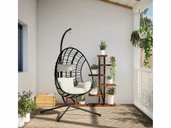 Silla colgante huevo con soporte ratán y acero ES674089^ Online