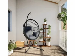 Silla colgante huevo con soporte ratán y acero claro ES845251 Gris Best