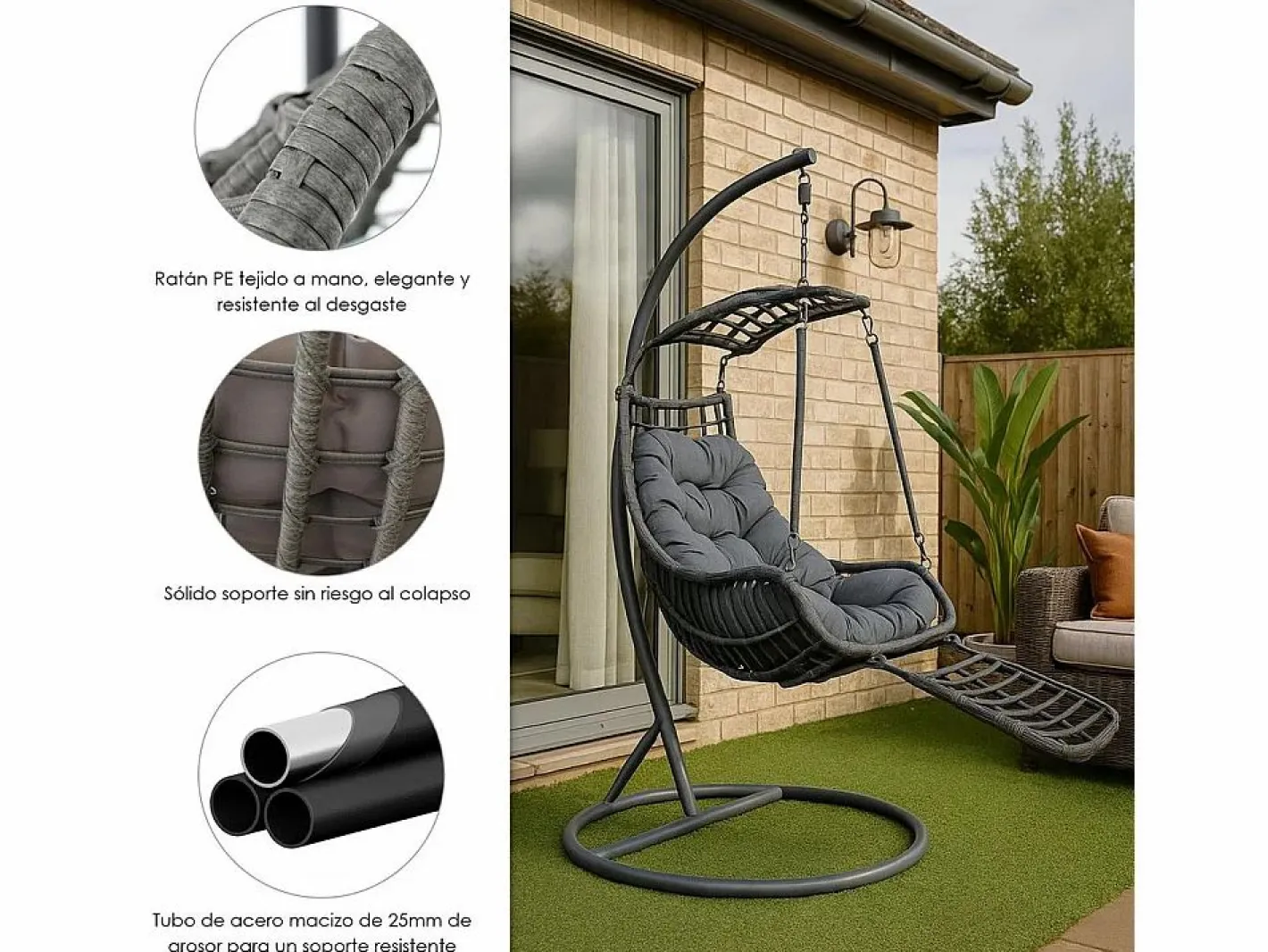 Silla Colgante Yoevu - con reposapiés para interior y exterior - YV-RELAXCHAIR^ Clearance